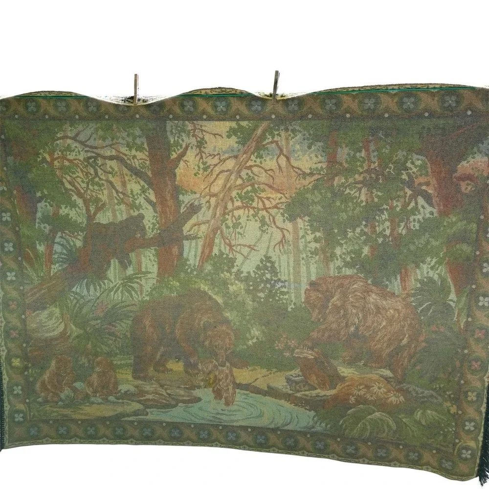 Vintage Bear Tapestry Rug Wall Hanging Cabin Rustic Camp Decor 45 X 63 Colorful